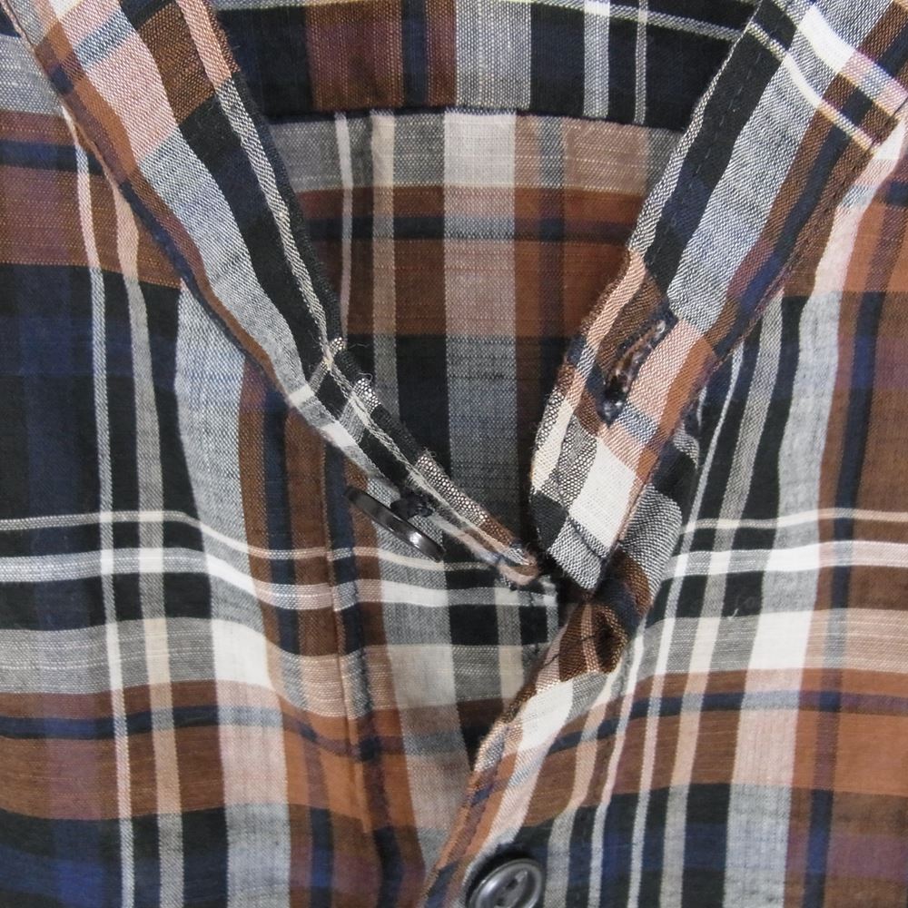 スタイルクラフト ワードローブ スタンドカラー チェック 長袖シャツ ブラウン ブラウン系 II【中古】