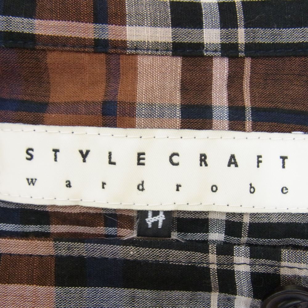 スタイルクラフト ワードローブ スタンドカラー チェック 長袖シャツ ブラウン ブラウン系 II【中古】