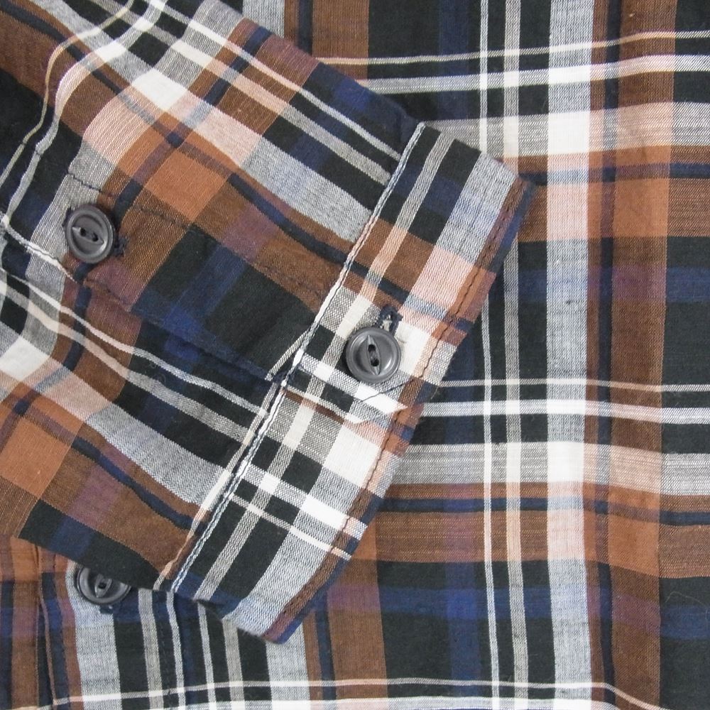 スタイルクラフト ワードローブ スタンドカラー チェック 長袖シャツ ブラウン ブラウン系 II【中古】