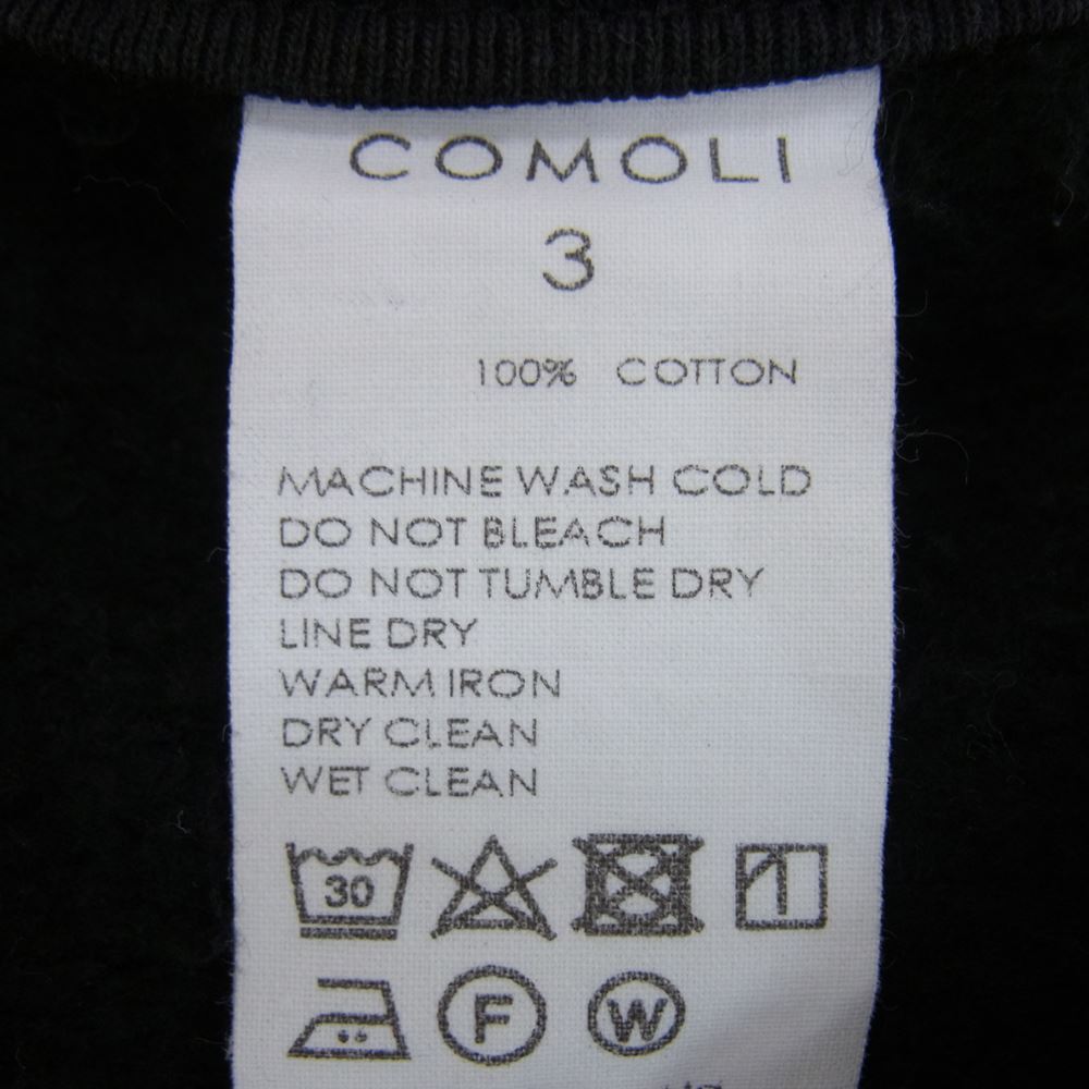 COMOLI コモリ 22SS U03-05003 コットン 吊裏毛 クルーネック スウェット ブラック系 3【中古】