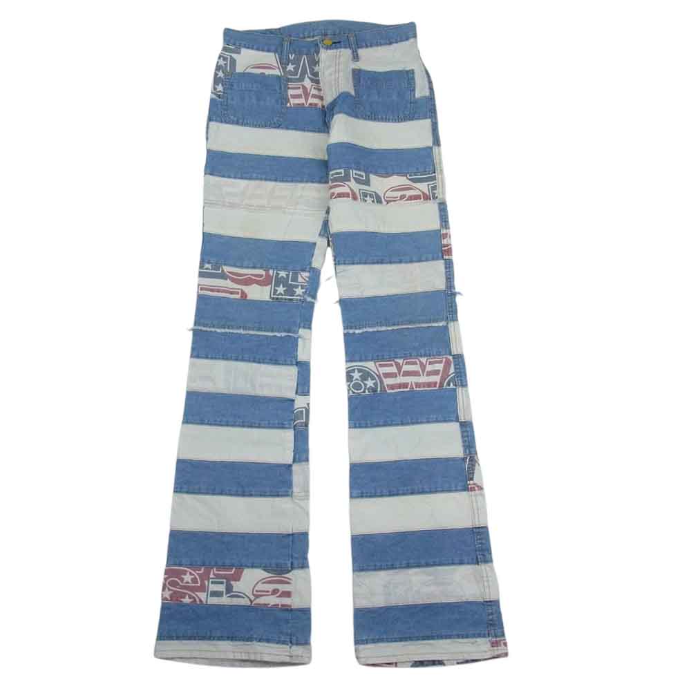HYSTERIC GLAMOUR ヒステリックグラマー 2AP-0170 KINKY JEANS ツギハギ ウミヘビ 星条旗 パッチワーク フレア デニム インディゴブルー系 F【中古】