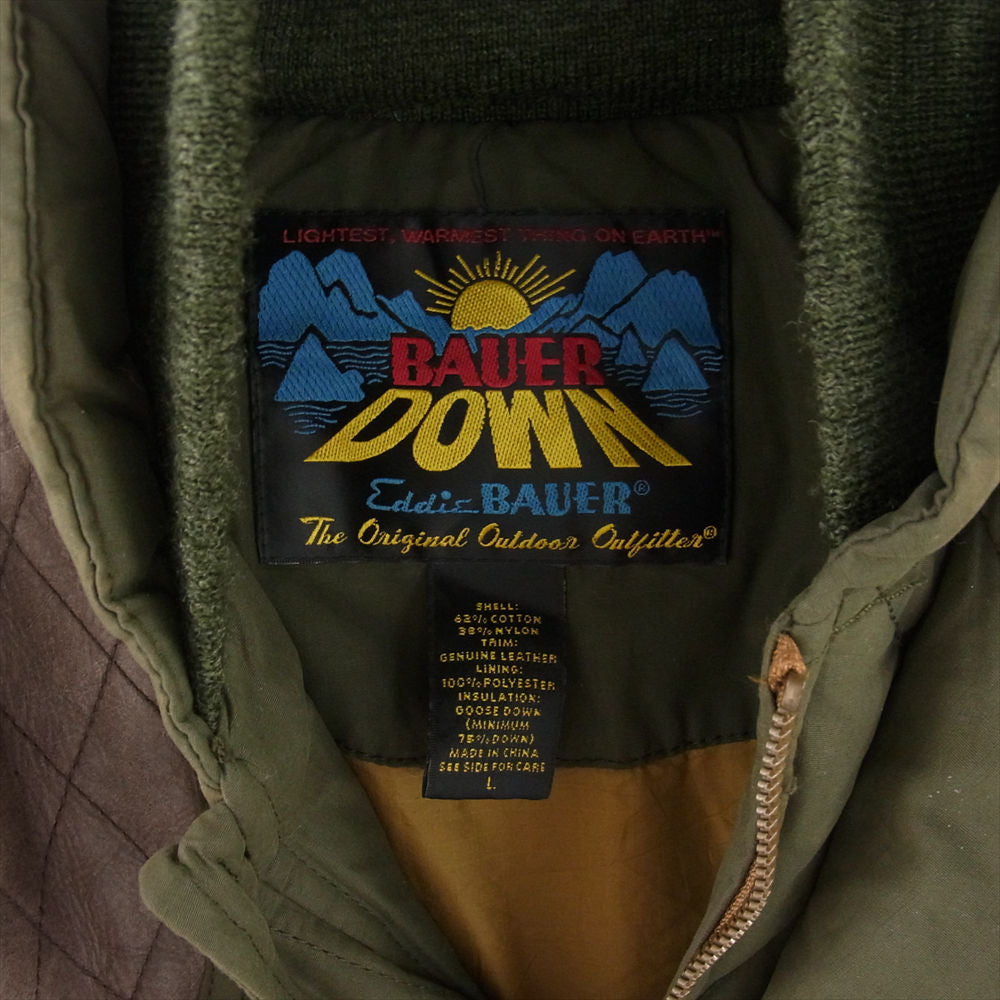Eddie Bauer エディー・バウアー BAUER DOWN レザー 切替 ダウン ジャケット カーキ系 L【中古】