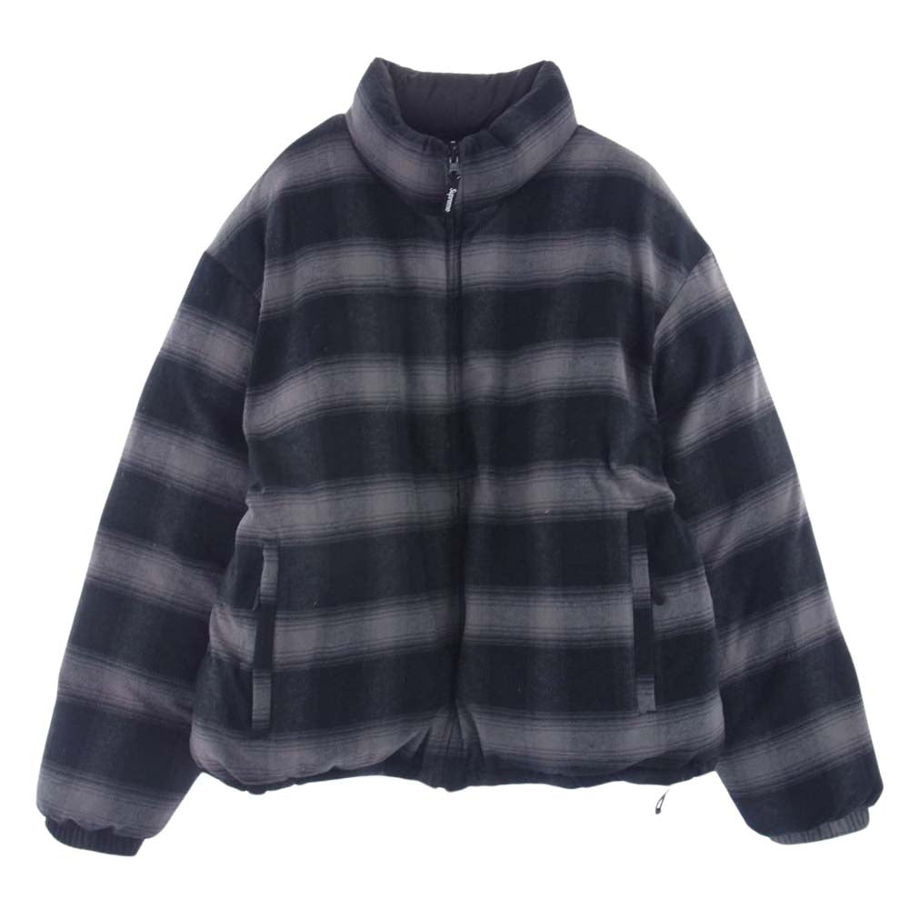 Supreme シュプリーム 22AW FLANNEL REVERSIBLE PUFFER JACKE フランネル リバーシブル パファー ジャケット ブラック系 グレー系 L【極上美品】【中古】