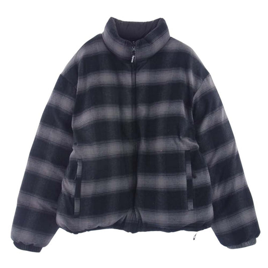 Supreme シュプリーム 22AW FLANNEL REVERSIBLE PUFFER JACKE フランネル リバーシブル パファー ジャケット ブラック系 グレー系 L【極上美品】【中古】