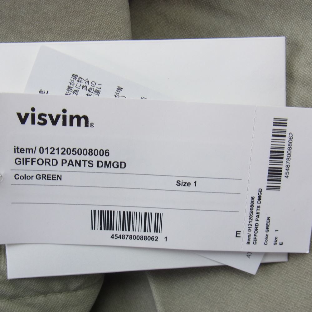 VISVIM ビズビム 21AW 0121205008006 GIFFORD PANTS DMGD 0121205008006 ギフォード ダメージ加工 チノ ミリタリー パンツ ライトグリーン系 1【極上美品】【中古】