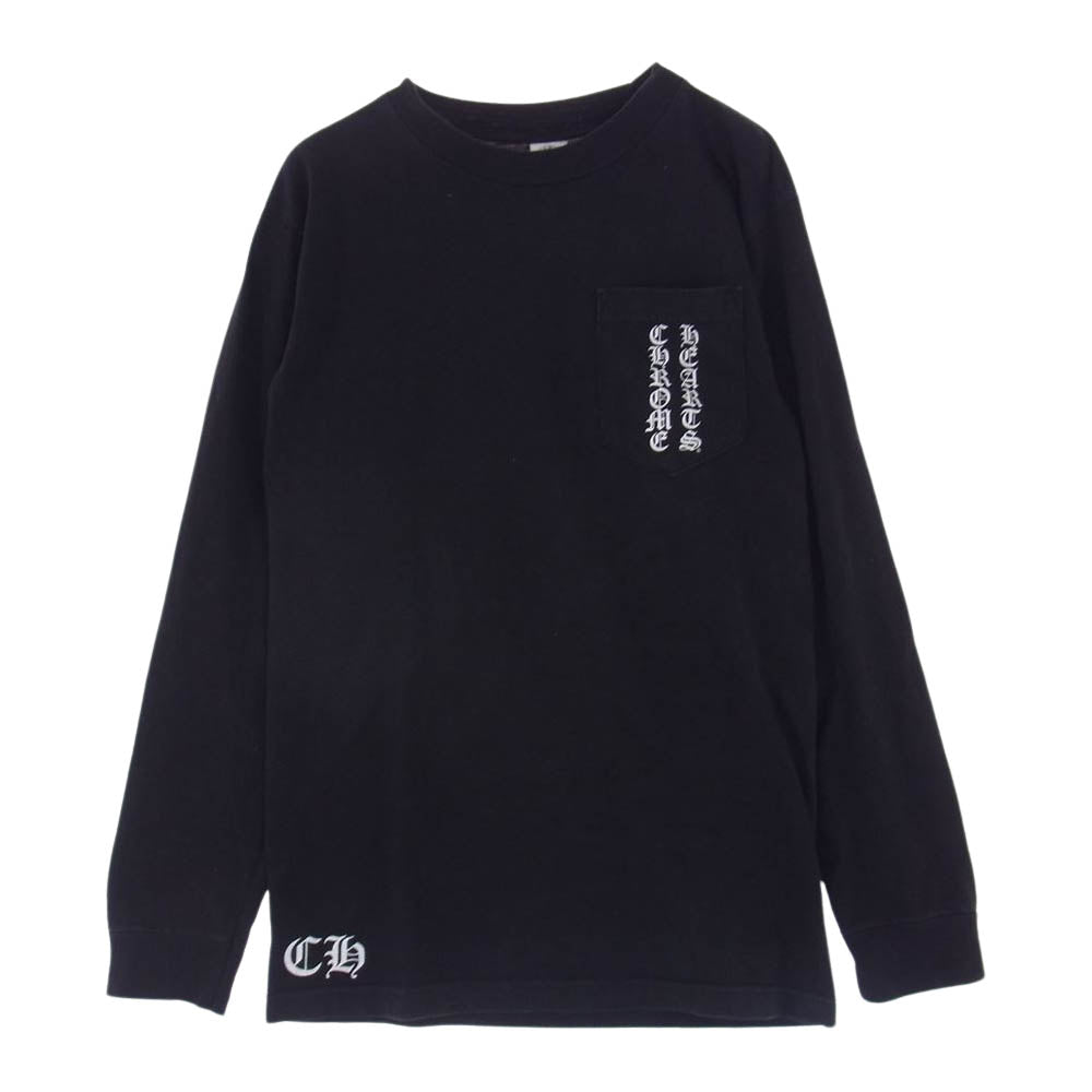 CHROME HEARTS クロムハーツ（原本無） ポケット ロゴ プリント フローラルクロス ロングスリーブ ロンT 長袖 Tシャツ ブラック系 S【中古】