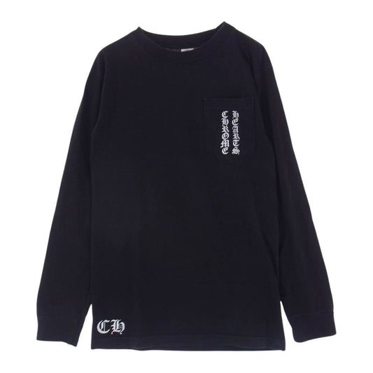 CHROME HEARTS クロムハーツ（原本無） ポケット ロゴ プリント フローラルクロス ロングスリーブ ロンT 長袖 Tシャツ ブラック系 S【中古】