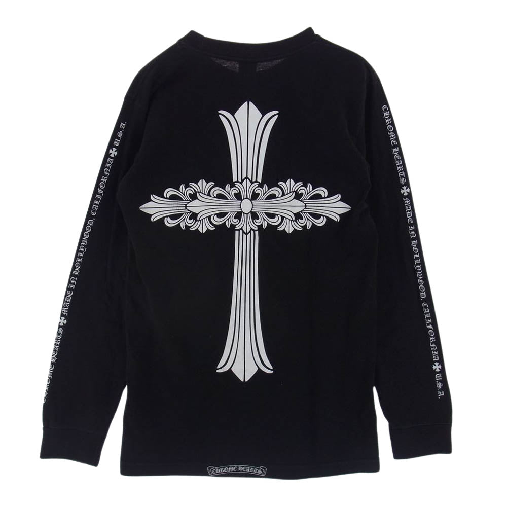 CHROME HEARTS クロムハーツ（原本無） ポケット ロゴ プリント フローラルクロス ロングスリーブ ロンT 長袖 Tシャツ ブラック系 S【中古】