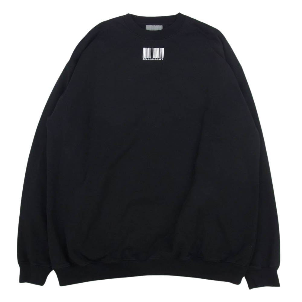 VETEMENTS ヴェトモン VL12TR140B VTMNTS BARCODE Sweatshirt バーコード プリント スウェットシャツ トレーナー ブラック系 S【中古】
