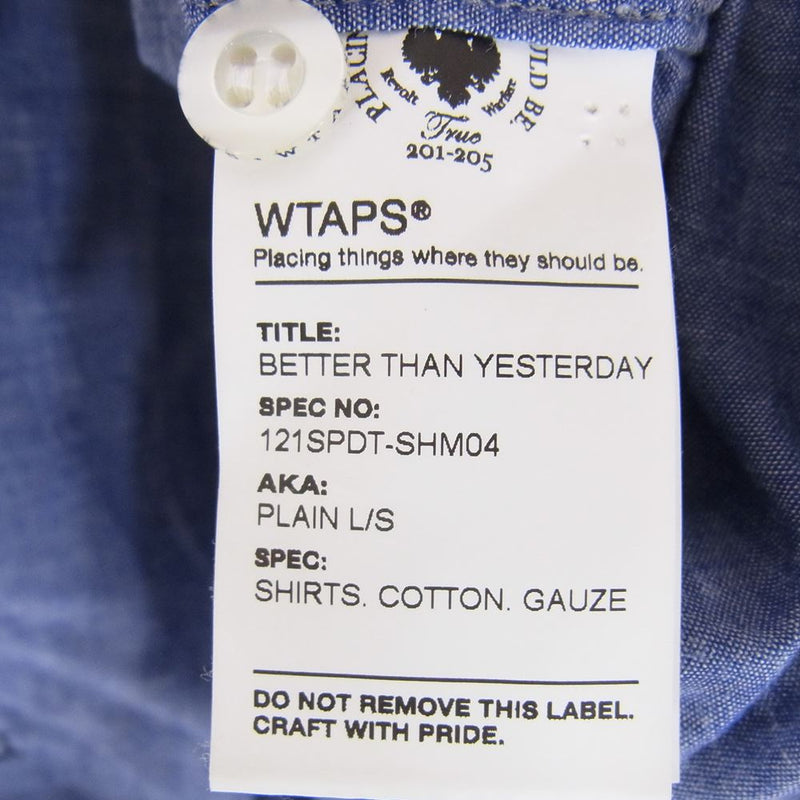 WTAPS ダブルタップス 12SS 121SPDT-SHM04 PLAIN L/S SHIRT GAUZE プレーン シャツ ガーゼ インディゴブルー系 M【中古】