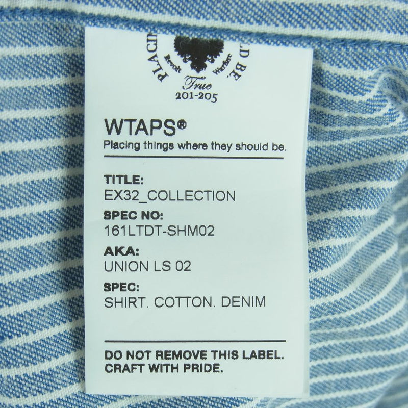 WTAPS ダブルタップス 16AW 161LTDT-SHM02 UNION LS 02 ユニオン ストライプ シャツ 長袖 ライトブルー系 M【中古】