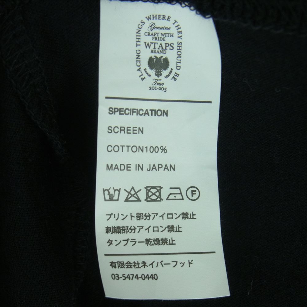 WTAPS ダブルタップス WTVUA/TEE.LS WT VUA 76 クルーネック 長袖 プリント Tシャツ ブラック系 ホワイト系 2【中古】