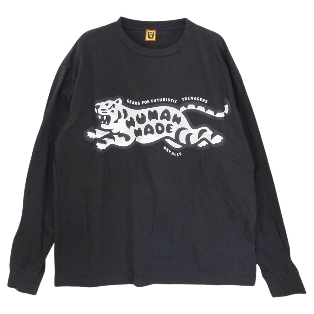 HUMAN MADE ヒューマンメイド LONG SLEEVE TIGER T-SHIRT タイガープリント ロゴ 長袖 Tシャツ ブラック系 L【中古】