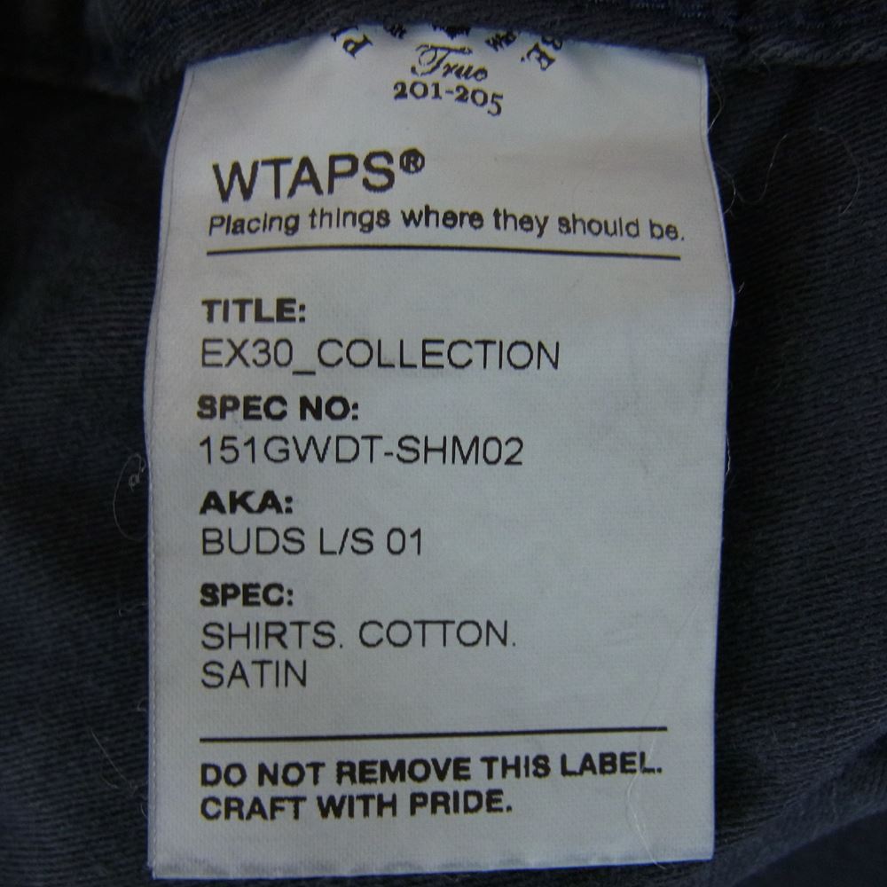 WTAPS ダブルタップス 15SS 151GWDT-SHM02 BUDS L/S 01 SHIRTS COTTON SATIN OD 2 MIKE コットンサテン ミリタリー シャツ ジャケット ブラック系 2【中古】