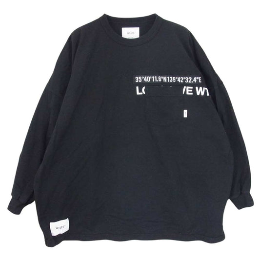 WTAPS ダブルタップス 22AW 222ATDT-CSM11 WTUBE / LS / COTTON ポケット付き クルーネック レイヤー 長袖 Tシャツ ブラック系 2【中古】