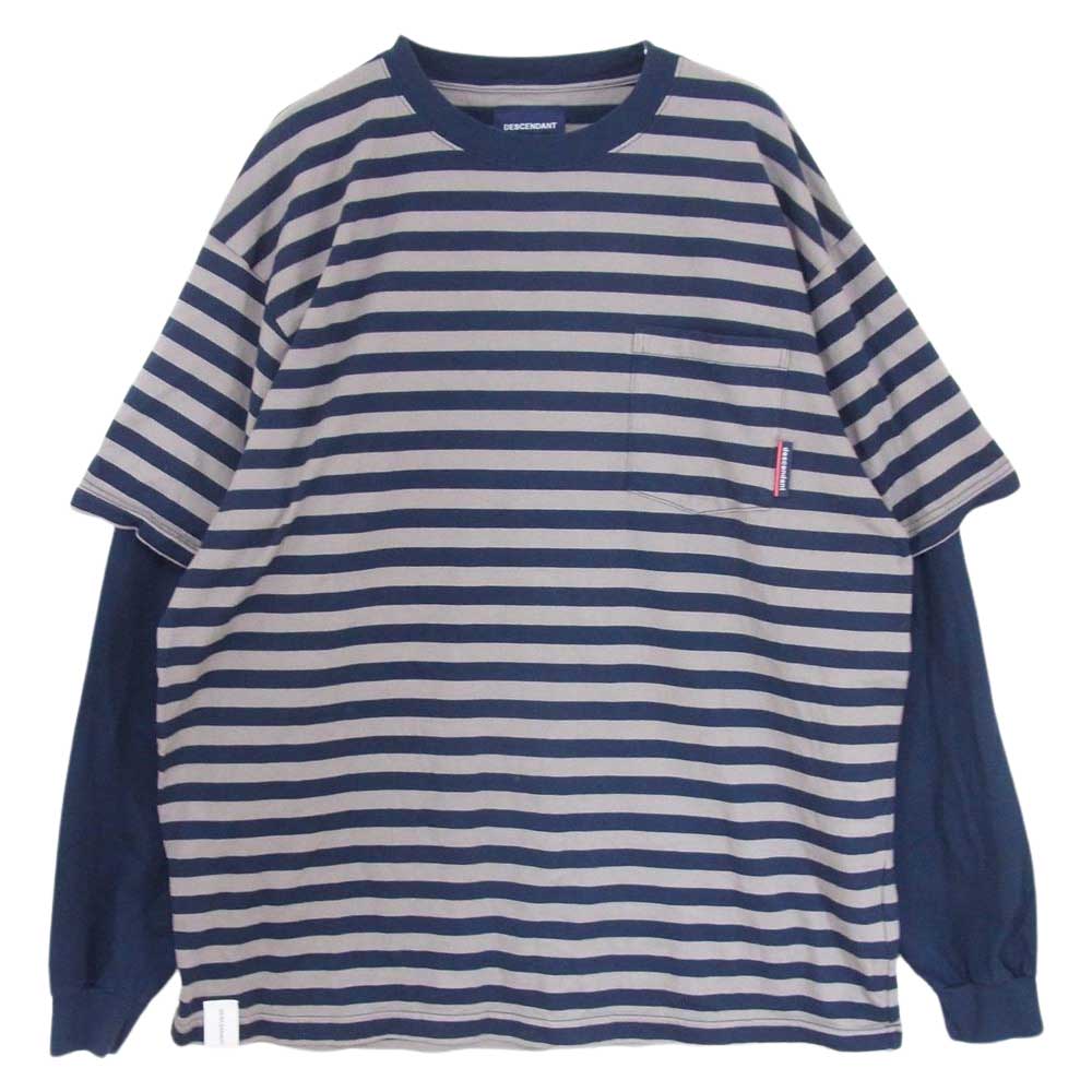 DESCENDANT ディセンダント Ron Herman ロンハーマン別注 MILITIA LAYERD TEE レイヤード ボーダー 長袖 Tシャツ ブラウン系 2【中古】