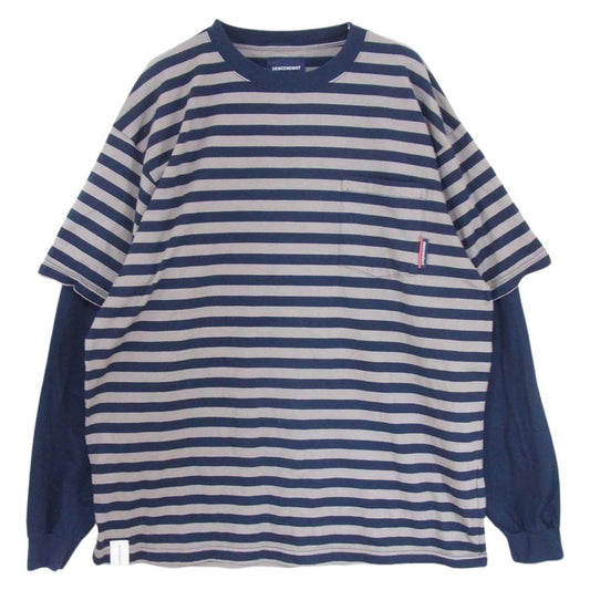 DESCENDANT ディセンダント Ron Herman ロンハーマン別注 MILITIA LAYERD TEE レイヤード ボーダー 長袖 Tシャツ ブラウン系 2【中古】