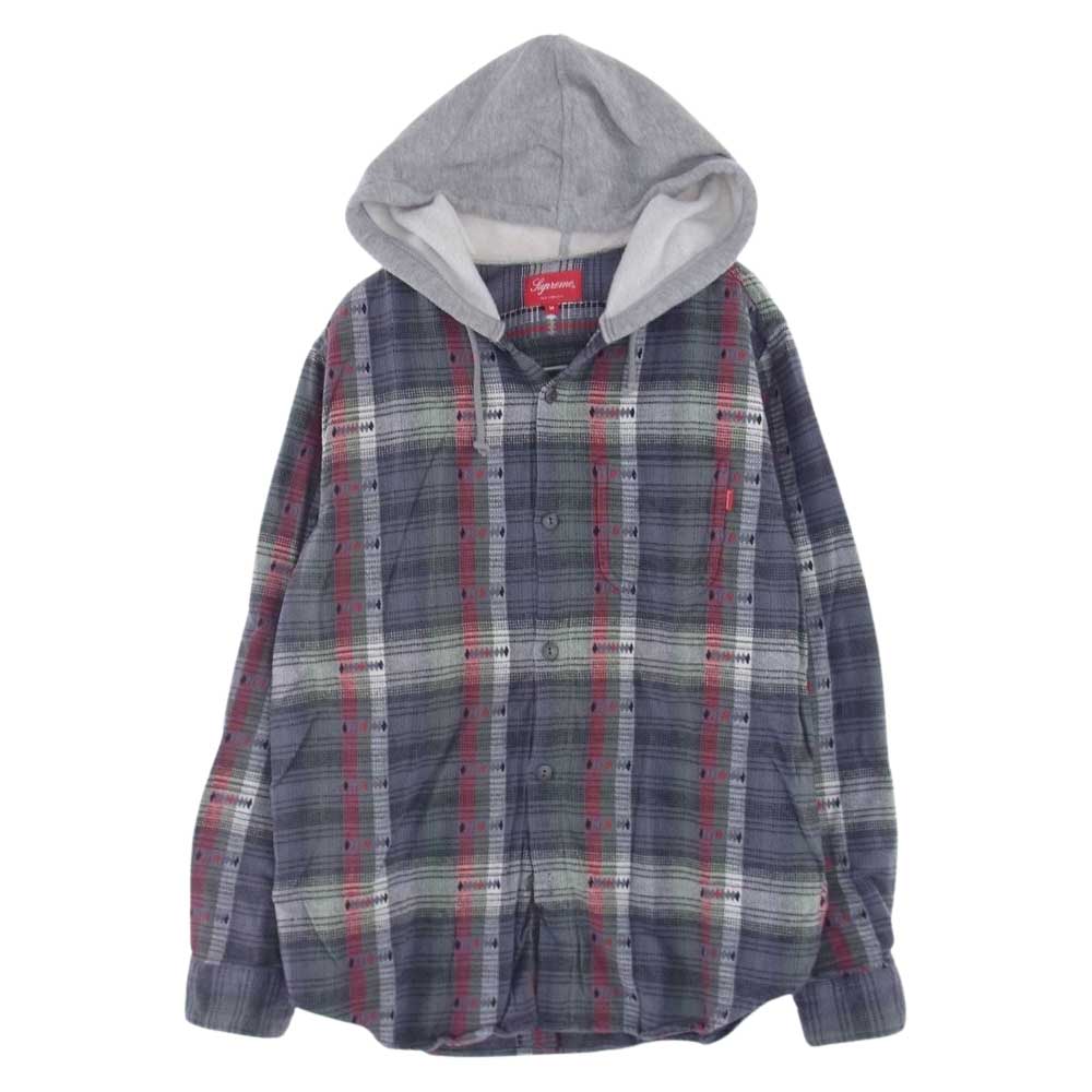 Supreme シュプリーム 18AW Hooded Jacguard Flannnel shirt フーデッド ジャガード フランネル 長袖 シャツ フーディー パーカー M【中古】