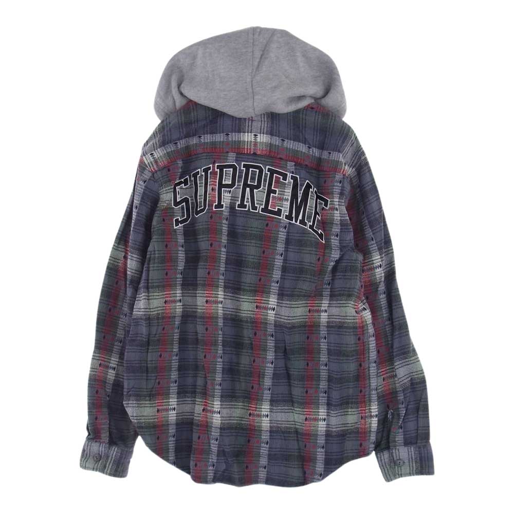 Supreme シュプリーム 18AW Hooded Jacguard Flannnel shirt フーデッド ジャガード フランネル 長袖 シャツ フーディー パーカー M【中古】