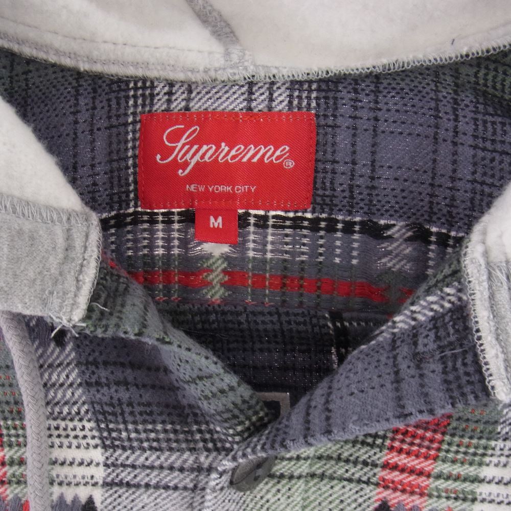 Supreme シュプリーム 18AW Hooded Jacguard Flannnel shirt フーデッド ジャガード フランネル 長袖 シャツ フーディー パーカー M【中古】