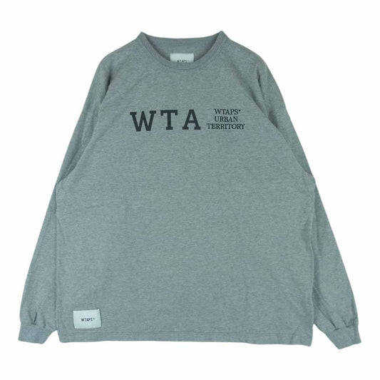 WTAPS ダブルタップス 23SS 231ATDT-CSM03 DESIGN 01 LS COTTON. COLLEGE クルーネック ロゴプリント 長袖 Tシャツ カットソー ロンT グレー系 02【中古】