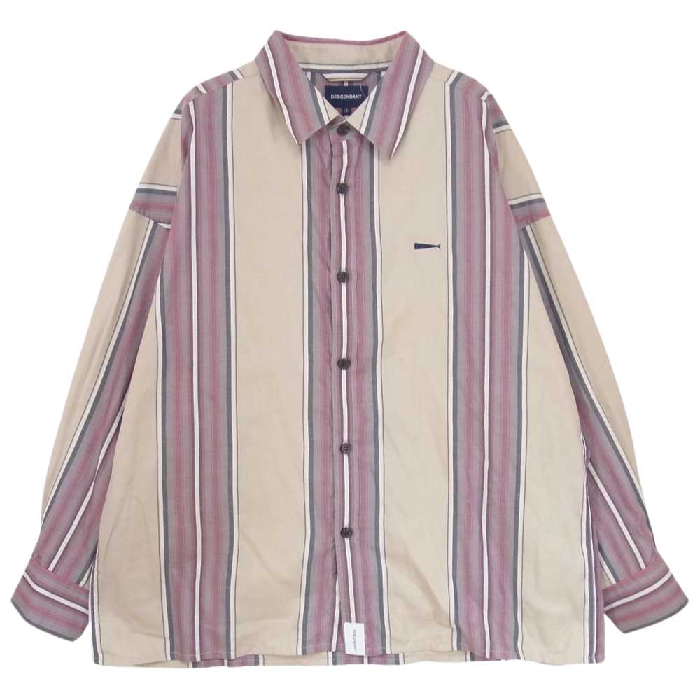 DESCENDANT ディセンダント 22SS CHIEF MULTI STRIPE LS SHIRT FULL カシャロ刺繍 シェフ マルチストライプ 長袖 シャツ ベージュ系 2【中古】