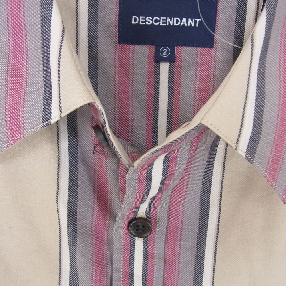 DESCENDANT ディセンダント 22SS CHIEF MULTI STRIPE LS SHIRT FULL カシャロ刺繍 シェフ マルチストライプ 長袖 シャツ ベージュ系 2【中古】