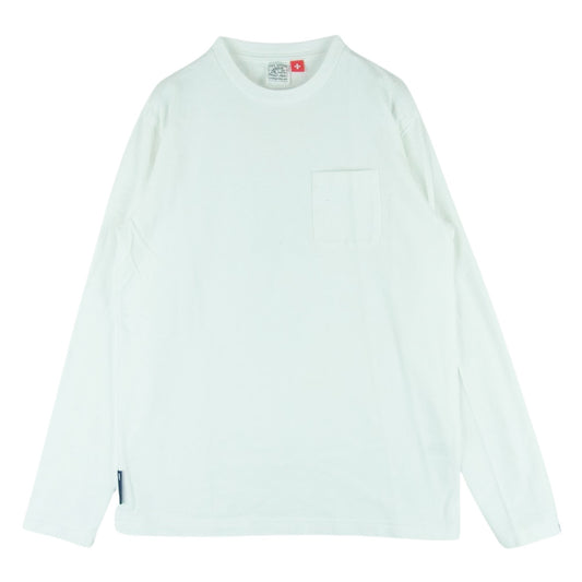 LOOPWHEELER ループウィラー クルーネック ポケット付き 長袖 Tシャツ コットン 日本製 ホワイト系 M【中古】