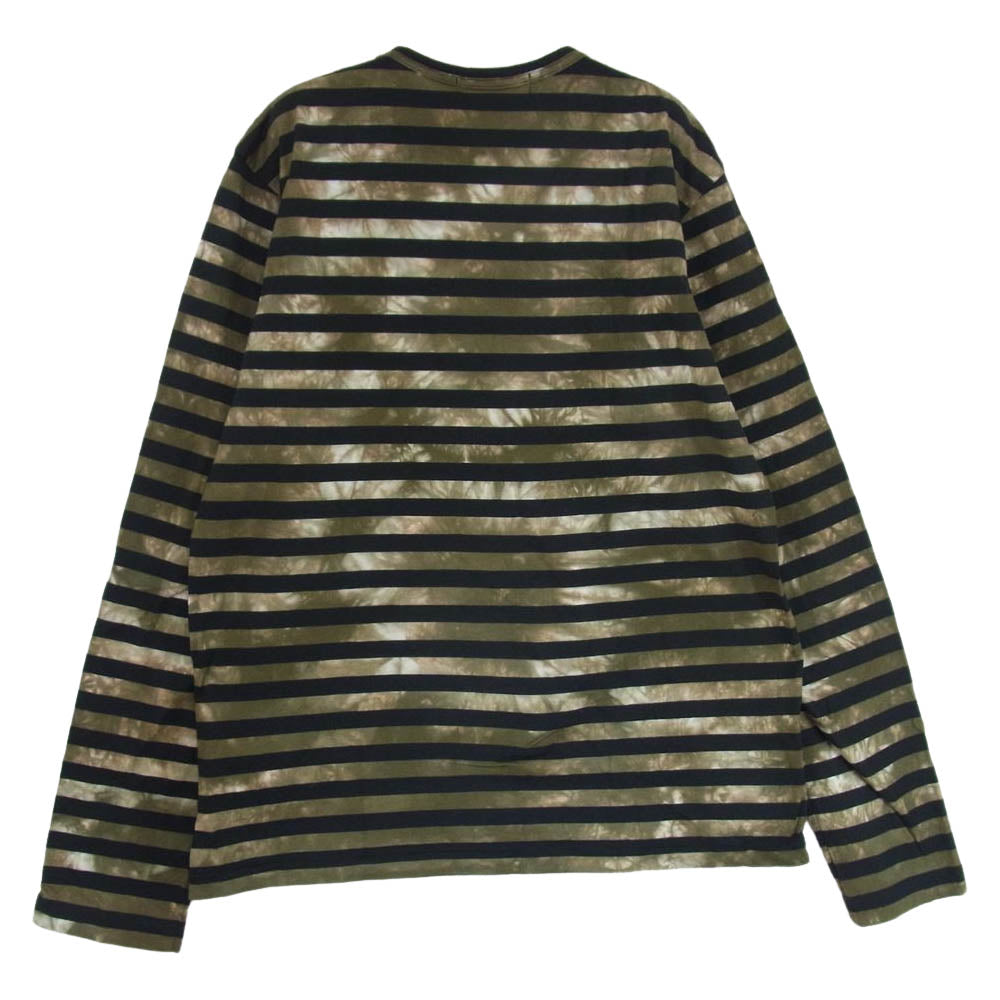 BLACK COMME des GARCONS ブラックコムデギャルソン AD2014 1N-T008 タイダイ染め クルーネック ボーダー 長袖 Tシャツ ロンT カットソー カーキ系 M【中古】