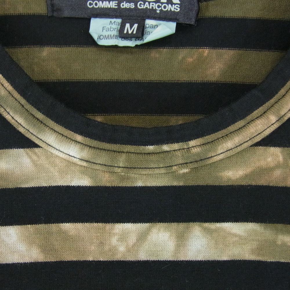 BLACK COMME des GARCONS ブラックコムデギャルソン AD2014 1N-T008 タイダイ染め クルーネック ボーダー 長袖 Tシャツ ロンT カットソー カーキ系 M【中古】