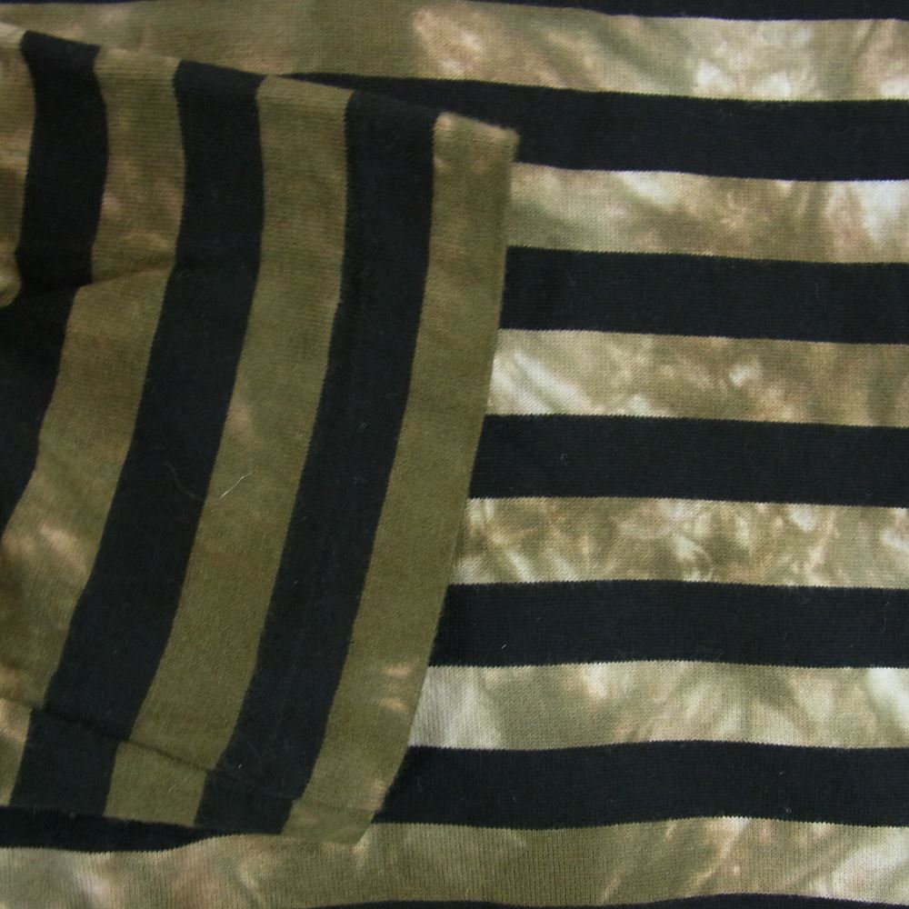 BLACK COMME des GARCONS ブラックコムデギャルソン AD2014 1N-T008 タイダイ染め クルーネック ボーダー 長袖 Tシャツ ロンT カットソー カーキ系 M【中古】