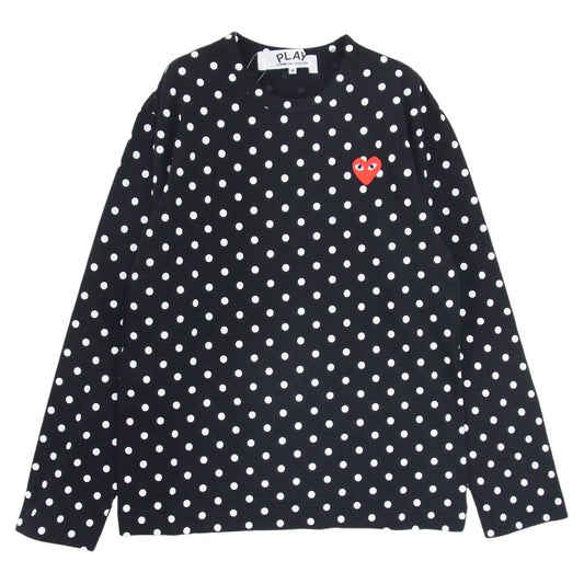 PLAY COMME des GARCONS プレイコムデギャルソン AD2013 AZ-T166 ハートロゴ刺繍 ドット総柄 水玉 長袖 Tシャツ ブラック系 M【中古】
