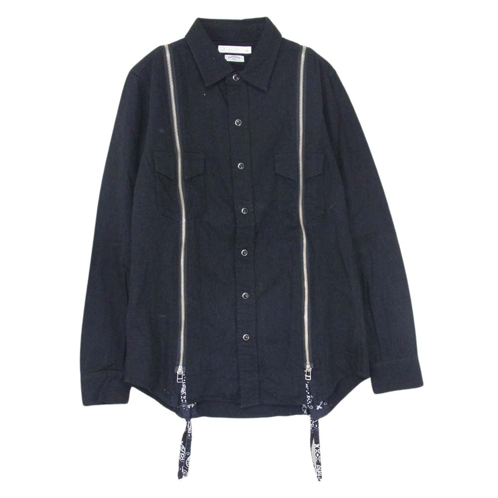 MINEDENIM マインデニム 21SS MND-21SSOP003-97-022 OLD PARK オールドパーク Bandana Zip Denim SH バンダナ ジップデザイン 長袖 デニムシャツ ブラック系 2【中古】