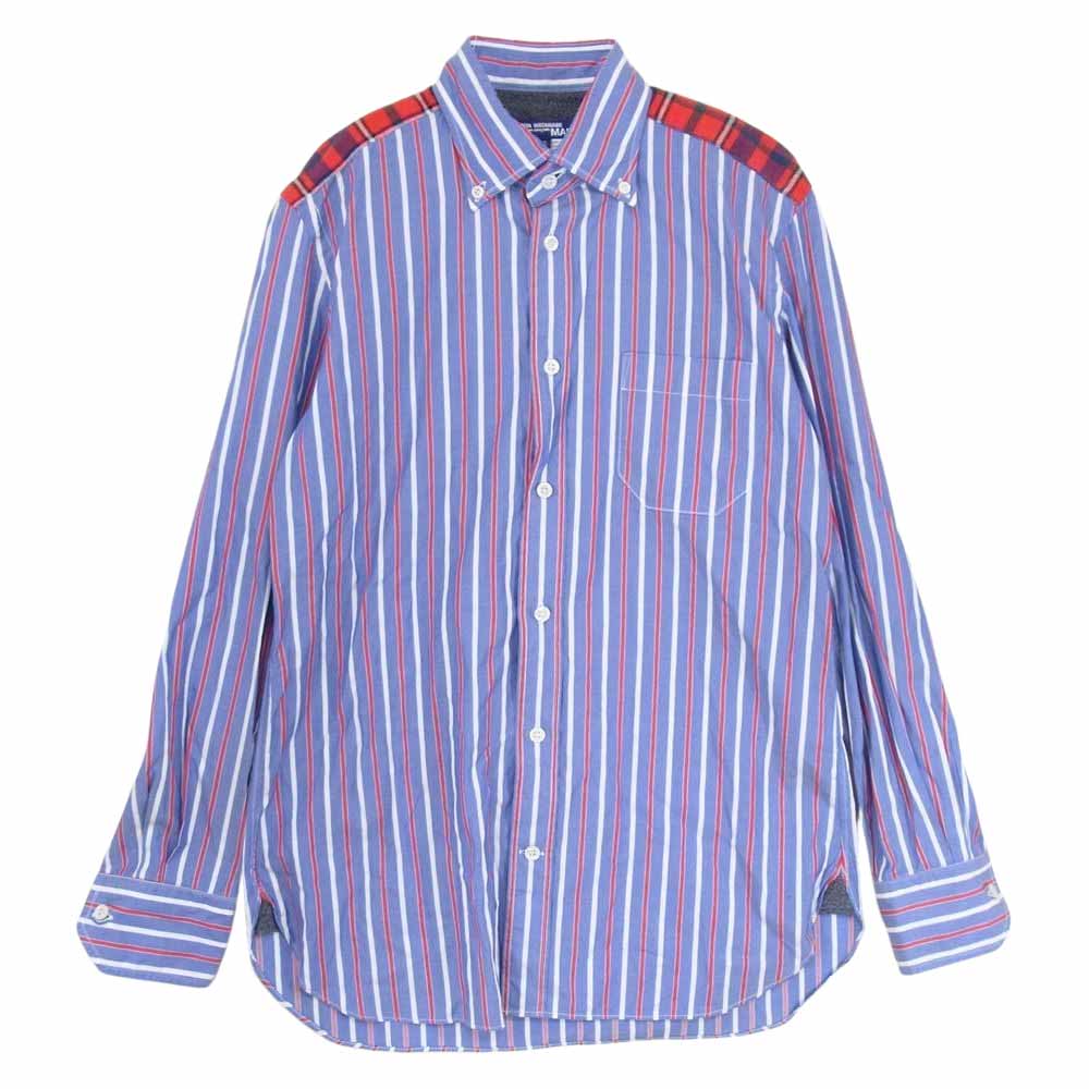JUNYA WATANABE COMME des GARCONS MAN ジュンヤワタナベコムデギャルソンマン AD2014 WN-B016 綿チェックフランネル 綿ストライプ 背面切替 ボタンダウン 長袖 シャツ インディゴブルー系【中古】