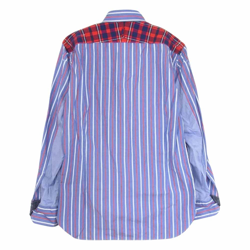 JUNYA WATANABE COMME des GARCONS MAN ジュンヤワタナベコムデギャルソンマン AD2014 WN-B016 綿チェックフランネル 綿ストライプ 背面切替 ボタンダウン 長袖 シャツ インディゴブルー系【中古】