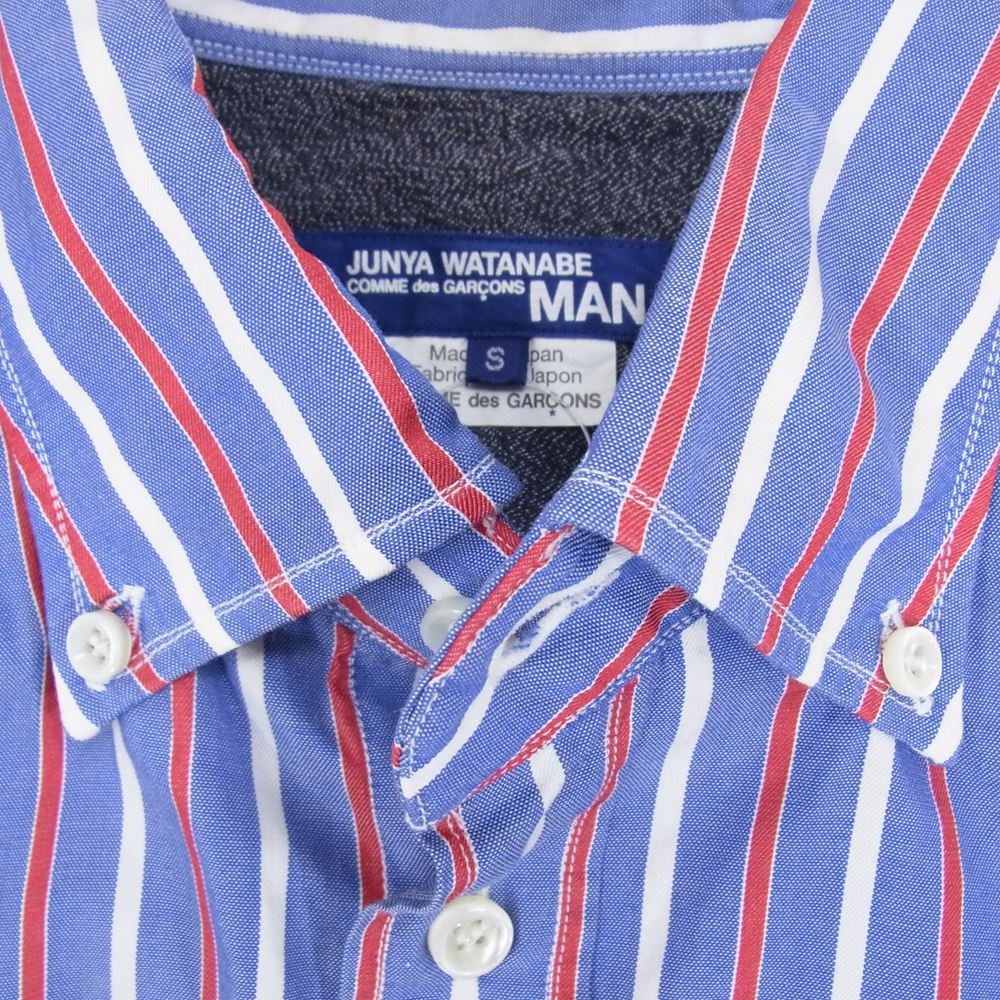 JUNYA WATANABE COMME des GARCONS MAN ジュンヤワタナベコムデギャルソンマン AD2014 WN-B016 綿チェックフランネル 綿ストライプ 背面切替 ボタンダウン 長袖 シャツ インディゴブルー系【中古】