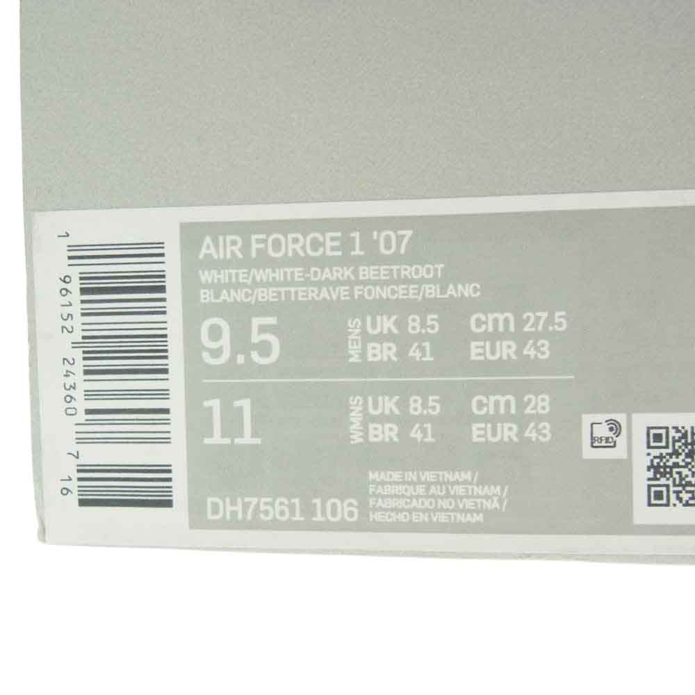 NIKE ナイキ DH7561-106 Air Force 1 Low 07 White Dark Beetroot エアフォース1 ロー 07 ホワイト ダーク ビートルート スニーカー ホワイト系 27.5cm【極上美品】【中古】