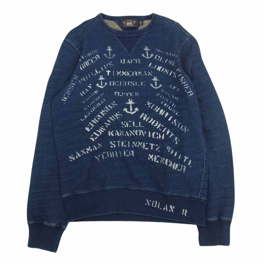 RRL ダブルアールエル Indigo Dyed Cotton Sweatshirt インディゴ 両V ステンシル プリント スウェット インディゴブルー系 M【中古】