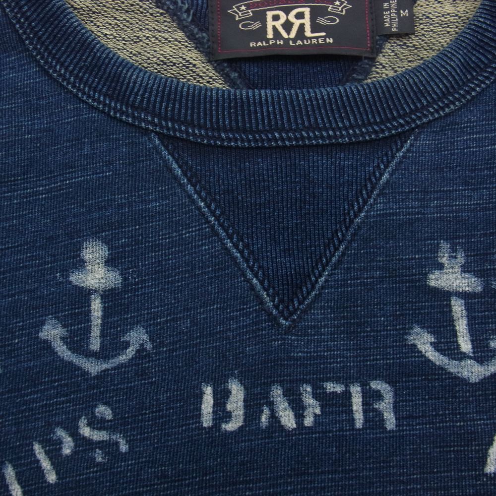 RRL ダブルアールエル Indigo Dyed Cotton Sweatshirt インディゴ 両V ステンシル プリント スウェット インディゴブルー系 M【中古】