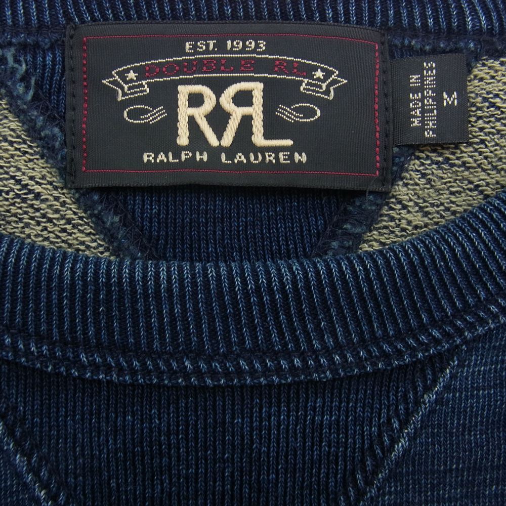 RRL ダブルアールエル Indigo Dyed Cotton Sweatshirt インディゴ 両V ステンシル プリント スウェット インディゴブルー系 M【中古】