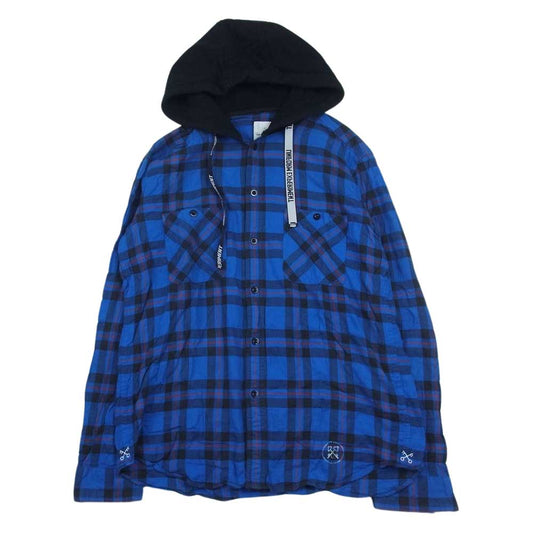 uniform experiment ユニフォームエクスペリメント UE-160048 チェック柄 フーデット シャツ  ブルー系 2【中古】