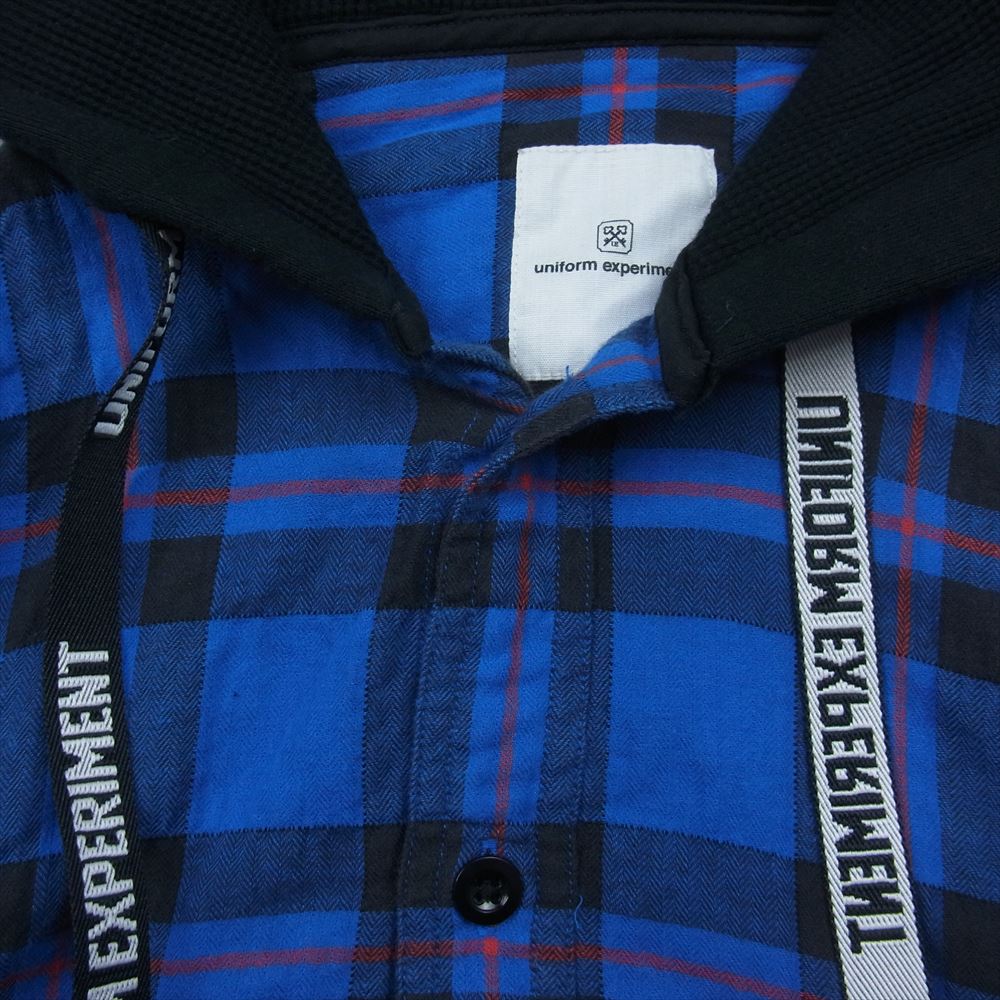 uniform experiment ユニフォームエクスペリメント UE-160048 チェック柄 フーデット シャツ  ブルー系 2【中古】