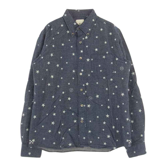 uniform experiment ユニフォームエクスペリメント UE-145028 STAR PRINT FLANNEL B.D SHIRT スター柄 ボタンダウン フランネル シャツ インディゴブルー系 2【中古】