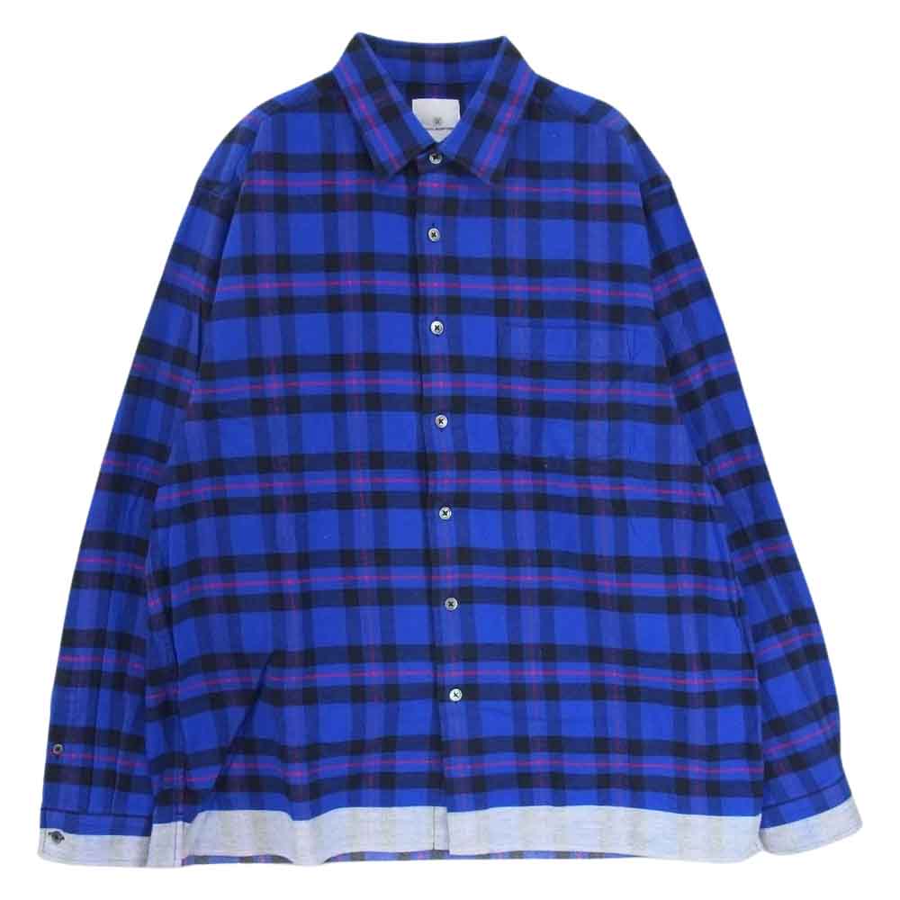 uniform experiment ユニフォームエクスペリメント UE-212035 LINE FLANNEL BIG REGULAR COLLAR SHIRT ライン フランネル ビッグ レギュラーカラー 長袖シャツ ブルー系 2【中古】