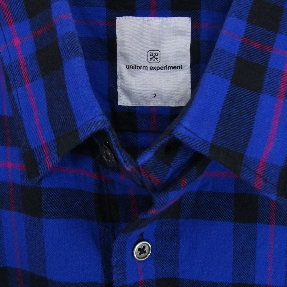 uniform experiment ユニフォームエクスペリメント UE-212035 LINE FLANNEL BIG REGULAR COLLAR SHIRT ライン フランネル ビッグ レギュラーカラー 長袖シャツ ブルー系 2【中古】