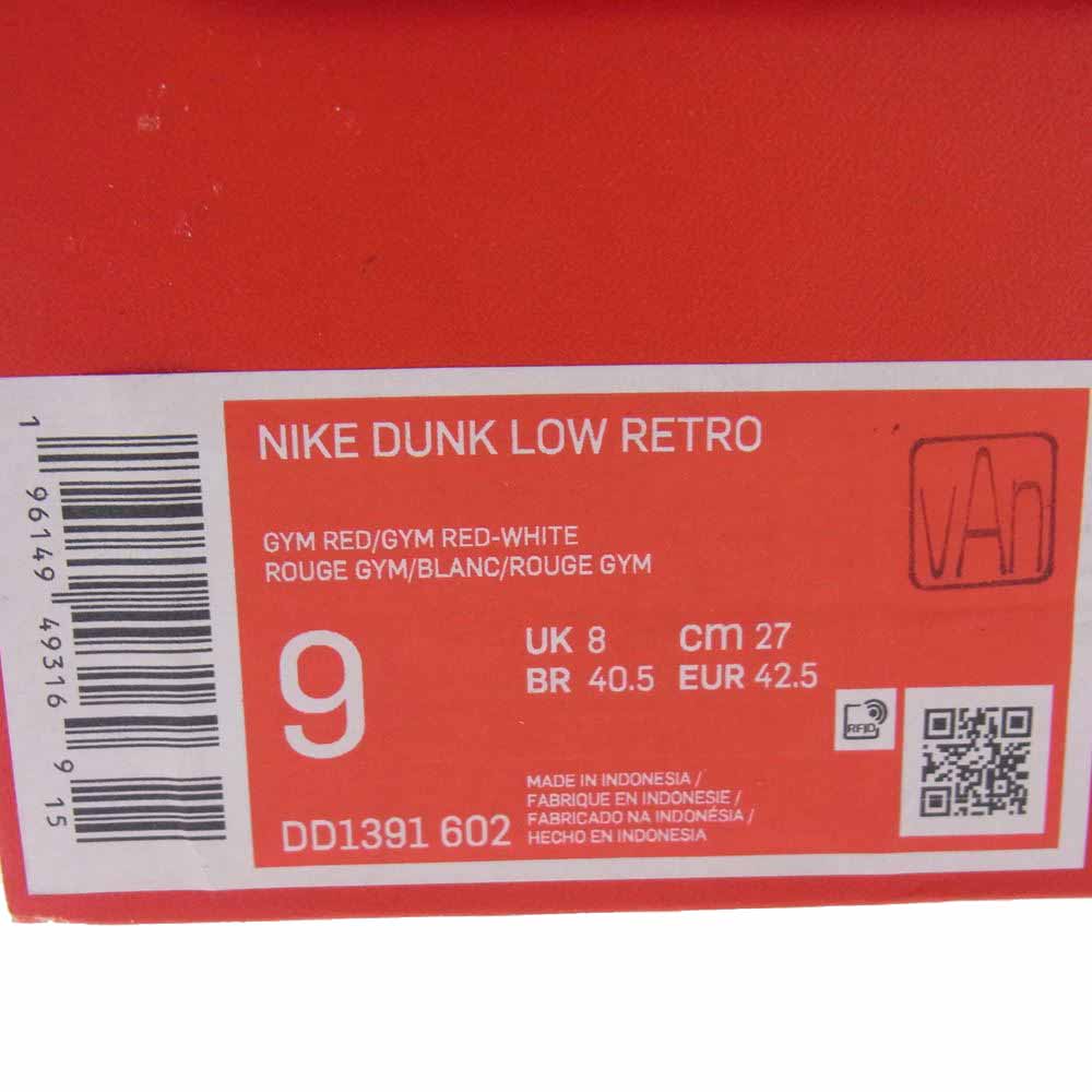 NIKE ナイキ DD1391-602 Dunk Low Gym Red ダンク ロー ジムレッド スニーカー ホワイト系 レッド系 27cm【極上美品】【中古】