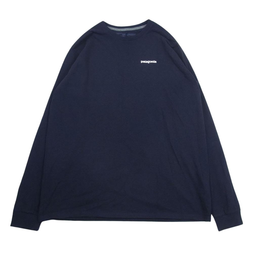 patagonia パタゴニア バックプリント ロゴ プリント 長袖 Tシャツ ネイビー系 L【中古】