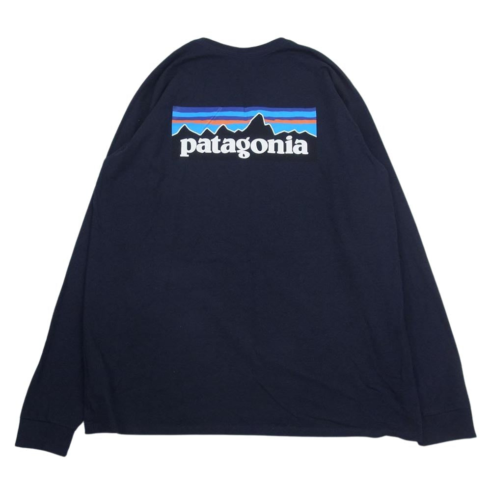 patagonia パタゴニア バックプリント ロゴ プリント 長袖 Tシャツ ネイビー系 L【中古】