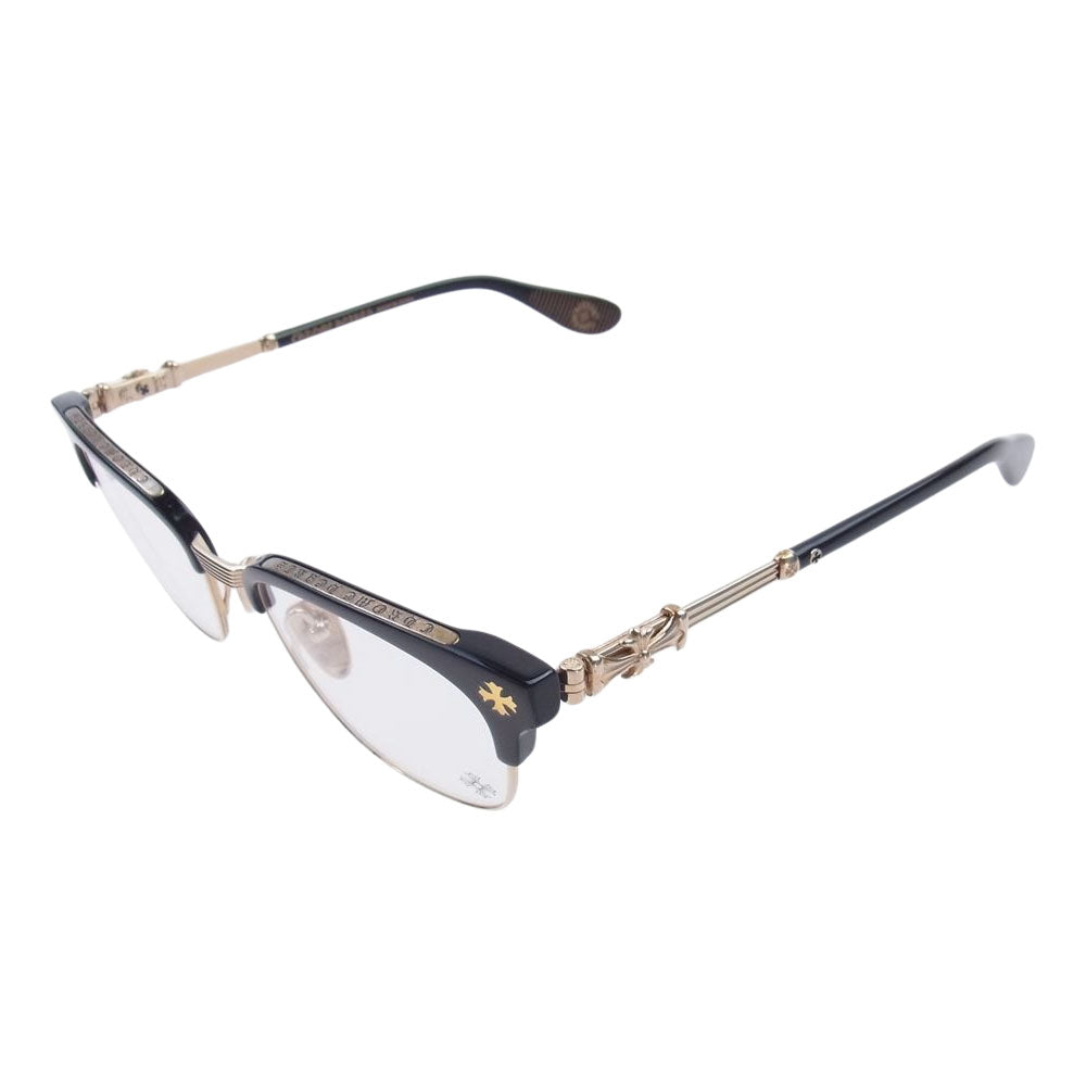 CHROME HEARTS クロムハーツ（原本無） BONENNOISSEUR II テンプルCHクロス ハーフリム 眼鏡 サングラス アイウェアケース＆眼鏡拭き付属 ブラック系【中古】
