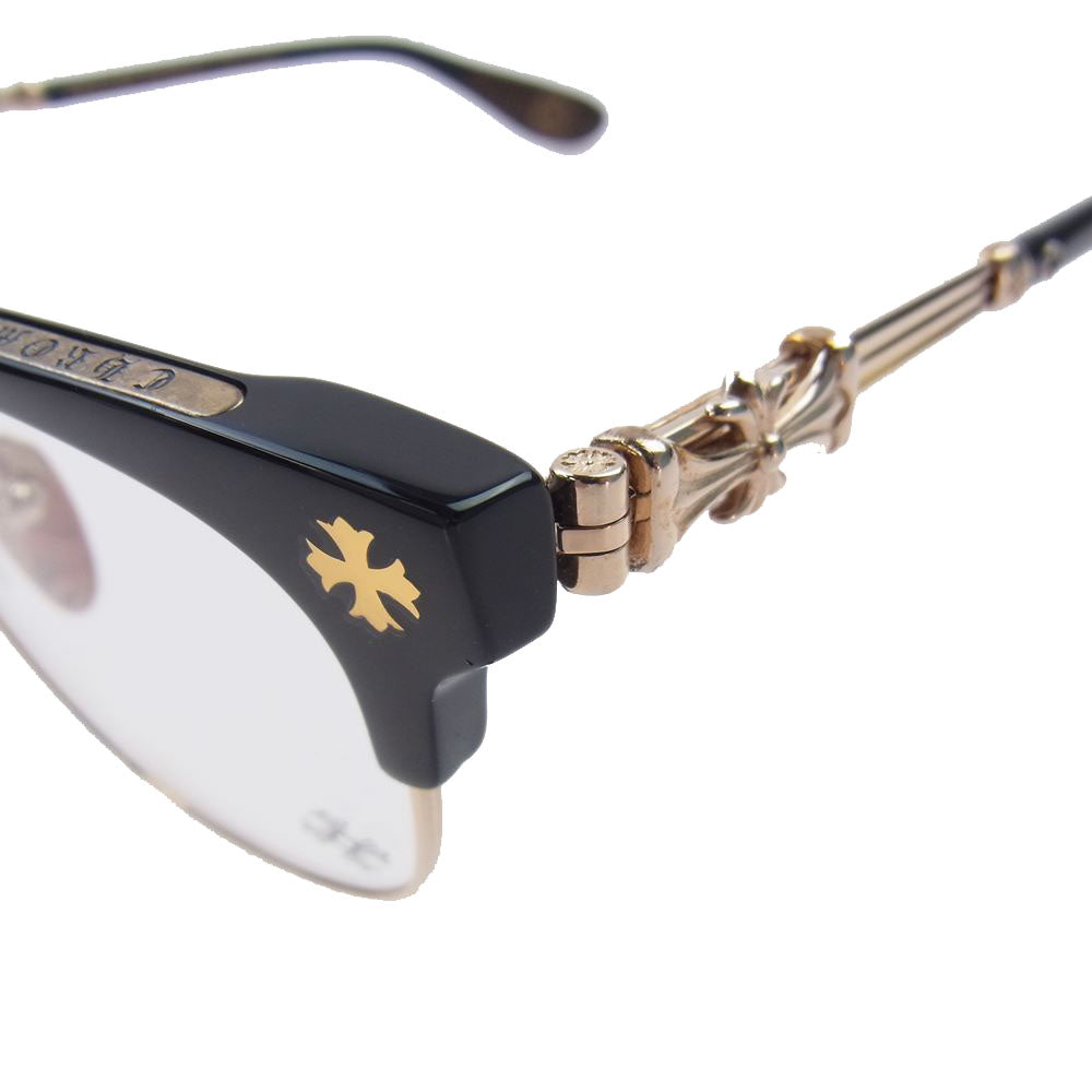 CHROME HEARTS クロムハーツ（原本無） BONENNOISSEUR II テンプルCHクロス ハーフリム 眼鏡 サングラス アイウェアケース＆眼鏡拭き付属 ブラック系【中古】